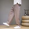 Calça Masculina Harem Casual Retrô Listrada Reta Tendência de Algodão e Linho Estilo Chinês Primavera e Outono Tamanho Grande