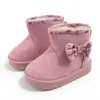 Sapatos de Algodão Curtos Espessos para Meninas com Laço de Camurça Botas de Neve Quentes de Inverno para Crianças com Solado Grosso Slip-On