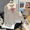 Broche de lazo, bordado de cachorro, suéter de punto de manga larga para solapa, nuevo jersey de estilo universitario otoño e invierno 2026 para mujer