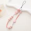 Nueva cadena para teléfono móvil con cabeza de gato perlada, colgante con cuentas de amor, pulsera corta antipérdida