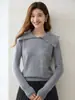 Suéter de Punto para Mujer Estilo Francés con Solapas Grandes Otoño 2026 Nuevo Estilo Holgado Perezoso Top Base