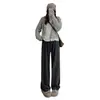 Pantalones de otoño nuevos para mujer, color gris oscuro, forrados de polar, de cintura alta, corte holgado, pierna recta, pierna ancha, con un estilo relajado y casual