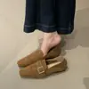 Versión de piel de oveja~Mocasines retro elegantes para mujer, adecuados para ir al trabajo, únicos y cómodos, adelgazantes con diseño de hebilla de cinturón, zapatos de tacón bajo de corte bajo
