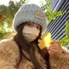 Invernaderos Hecho a Mano Parche Coreano Protección Cálida para los Oídos Lana Gruesa Islandesa Gorro para el Frío Gorro de Punto Hace la Cara Más Pequeña