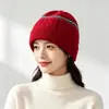 Nuevo Sombrero de Cachemira al 35% para Mujer Otoño/Invierno, Gorro de Punto Jacquard a Rayas de Bloques de Color, Sombrero de Lana Cálido para Exteriores con Protección para los Oídos