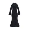 Qipao preto de alta qualidade melhorado para mulheres, manga longa, acinturado, fenda longa, estilo chinês retrô, sexy, saia justinha para garota quente
