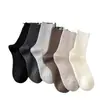 Calcetines de lana de negocios para hombre, otoño e invierno 2024, color liso, punto doble, rayas verticales, calcetines para hombre, combinan con todo