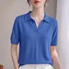 Top de Verano de Manga Corta Estilo Old Money Francés para Mujer, Camiseta con Cuello Polo, Top Corto de Punto Sencillo Adelgazante