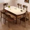 Juego de mesa y sillas de comedor de madera maciza y losa de roca, estilo de mediados de siglo, para apartamentos pequeños, moderno y simple, mesa de comedor color nogal negro