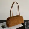 Bolsa de bolos de gamuza con patrón de diamantes, nuevo bolso Boston 2026, cuero genuino, nicho, retro, para el trabajo, bolso de mano, bolso de hombro para mujer