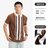 Polo Tricotado de Seda Gelada de Luxo Leve Manga Curta Masculino Verão Casual Negócios Roupas Masculinas Camisa Polo Estilo Americano Camiseta para Homem