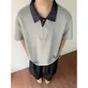 Camisa Polo Color Block de Manga Curta para Homem, Verão 2025, Camiseta Casual Solta com Gola Reversível de Meia Manga, Falso Duas Peças