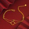 Liga de Cobre Fashion para o Dia a Dia Versátil Pulseira Dupla Camada Trevo de Quatro Folhas Pulseira de Fio Duplo Joias Femininas Fornecimento Direto da Fábrica