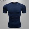 Los fabricantes transfronterizos venden camisetas ajustadas de manga corta para fitness para hombres, trajes de entrenamiento de compresión deportivos de secado rápido y alta elasticidad.