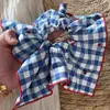 Scrunchie de Pañuelo Cuadrado Rayado con Lazo Dulce Estilo Coreano para Mujer, Goma Elástica Alta para Cola de Caballo, Cuerda para el Cabello, Accesorio para el Cabello