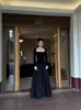 Vestido Cuadrado de Manga Larga con Patchwork Estilo Puro Deseo para Mujer, Otoño Cintura Alta Acampanado Adelgazante Elegante Línea A Largo