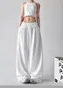 Calça feminina de verão wide leg, cor sólida, corte solto, cordão de renda, estilo coreano casual, fluida, esportiva, estilo preguiçoso, calça longa doce e atraente