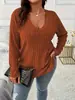 Fornecimento exclusivo transfronteiriço de estilos populares de outono/inverno: Camisetas de malha canelada escovada com decote V plus size europeias e americanas, tops soltos e casuais, suprimento para exportação