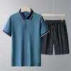 Estilo Verão Novo Camisa Polo Sem Costura de Seda Gelada Masculina Manga Curta Moda Casual Roupa Esportiva Gola Lapela Camiseta de Manga Curta para Pessoas de Meia-Idade e Idosos