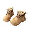 Botas amarillas para niños, botas estilo Martin de algodón de doble capa para niñas, nuevo estilo de moda Otoño/Invierno 2026, botas forradas de felpa para niños, botines antideslizantes