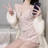 Lingerie Coelho Sujo Menina Sexy Chiffon Morango Almofada de Peito Pijama Alça Fenda Conjunto de Duas Peças Tentação