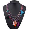 Collar bohemio multicapa hecho a mano con cuentas, pluma, borla pequeña, cadena para suéter, resina, cuentas de arroz, joyería para viajar al por mayor