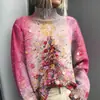 Suéter Navideño de Cuello Alto para Mujer Primavera y Otoño Impresión 3D Colorido Dulce Moda Color de Contraste Fábrica de Origen