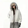Jaqueta Plush Reversível com Capuz e Gola de Pelo de Águia da Montanha para Outono e Inverno para Homens e Mulheres, Casaco Quente de Algodão com Senso de Design para Casais