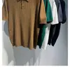 Camisa polo com lapela listrada manga curta marca de moda masculina casual solta verão fina suéter de cor sólida camiseta camisa básica