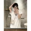 Camiseta de Manga Corta Patchwork Falsa de Dos Piezas Talla Grande Americana para Mujer Verano Coreana Holgada Capa Interior Camisa Base Top Casual