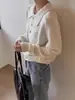 Suéter 100% lana estilo coreano para mujer, otoño e invierno, cuello polo, diseño de hombro raglán, jersey de corte holgado, top de capa base