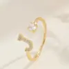26 Letras del Alfabeto Inglés Anillo Abierto Microincrustado de Circonita Anillo de Cobre Chapado en Oro Estilo Europeo y Americano Venta Caliente Transfronteriza Personalizable