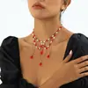 Colar de Morango Borboleta Doce Sexy Estilo Feriado Transfronteiriço Europeu e Americano para Mulheres Colar Elegante de Nicho com Franja de Pérola Artificial