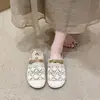 Medias Pantuflas Baotou para Mujer, Nuevo Estilo Verano 2025, Adecuadas para Usar con Faldas, Sandalias Planas Transpirables de Lino Slip-On