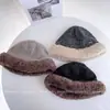 Gorro de Pescador de Lana Patchwork de Peluche de Moda para Mujer, Nuevo Gorro Cubo Cálido Vintage de Invierno, Gorro a Prueba de Viento con Protección para los Oídos, Moderno