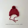 Chapéus de Lã Infantis Coreanos para Meninos e Meninas, Chapéus de Tricô Aconchegantes e à Prova de Frio com Proteção para Orelhas, Chapéus de Lã com PomPom Infantis da Moda para o Inverno