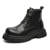 Botas de trabajo de suela gruesa para aumentar la altura zapatos casuales botines clásicos estilo británico vintage botines martin cálidos con forro de felpa zapatos para hombre