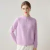 Cardigã de Cashmere com Gola Meia-Alta Canelada e Zíper Duplo 2026 Outono/Inverno Novo Estilo Feminino Solto Emagrecedor Quente Outerwear