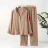 Novos pijamas femininos jacquard tingidos com fio puro algodão dupla camada retrô manga comprida calças finas primavera e verão fabricantes de roupas para casa