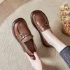 Mocasines retro de cuero suave con suela gruesa para mujer, nuevo estilo otoño 2026, versátiles, de suela blanda, punta redonda, cómodos, de plataforma, zapatos de cuero