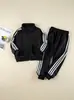 Nuevo conjunto deportivo con cremallera para niños transfronterizo con tres rayas, ropa deportiva para niños y niñas, estilo primavera y otoño, conjunto de dos piezas para niños mayores