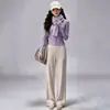 Conjunto de Yoga Elástico Amigo da Pele para Mulheres, Jaqueta Cardigã com Gola Alta, Calça Longa Casual com Múltiplos Bolsos, Conjunto Esportivo Duas Peças para Pilates
