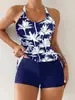 Novo Maiô Europeu e Americano Dividido Boyleg Tankini Estampa de Coco Preto e Branco Amazon Cross-border Comércio Exterior Moda Praia