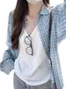 Chaqueta Camisa Cuadros Azul Retro Americana para Mujer Verano 2025 Nueva Holgada Versátil Camisa Top Chic