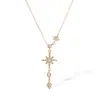 Collar Colgante de Estrella de Ocho Puntas con Circonita de Moda Transfronteriza Lujo Ligero Aogu para Mujer Cadena de Clavícula de Acero Inoxidable Personalidad de Nicho Ins