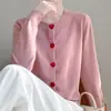 Novo Cardigan de Malha Feminino Outono/Inverno 2026 com Botões de Coração, Gola Redonda, Estilo Doce, Manga Longa, Casaco Suéter Solto