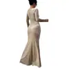 Vestido Largo de Terciopelo Elegante Retro de Primavera Transfronterizo con Adorno de Perlas para Ceñir la Cintura Ajustado de Manga Larga para Mujer