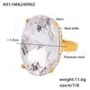 Anillo grande de cristal con forma de taladro pegajoso ovalado transfronterizo entre Europa y Estados Unidos, chapado en acero de titanio y oro real de 18 quilates, joyería de mano de lujo ligera y retro.