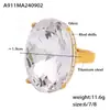Transfronteiriço Europa e Estados Unidos oval pegajoso broca grande anel de vidro titânio banhado a aço 18K anel de ouro real retro luz de luxo mão jóias