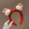 Nuevo Año Nuevo Rojo Diadema de Felpa Feliz Lindo Oso Diadema para Mujer Celebridad de Internet Lazo Pinza para el Cabello Antideslizante Sombrero